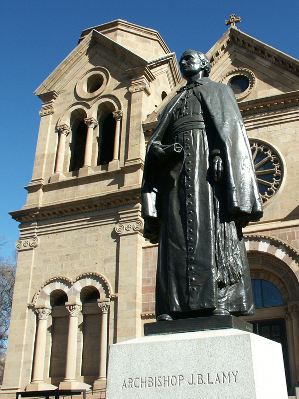 Statue of Jean Baptiste Lamy in front of St. Francis Cathedral in Santa Fe, NM.