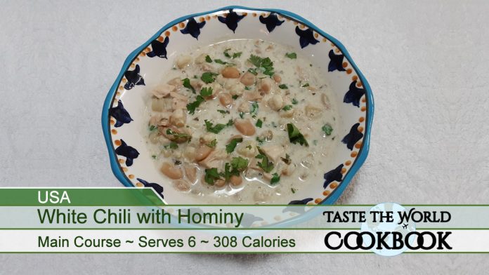 White Chili with Hominy Recipe Card