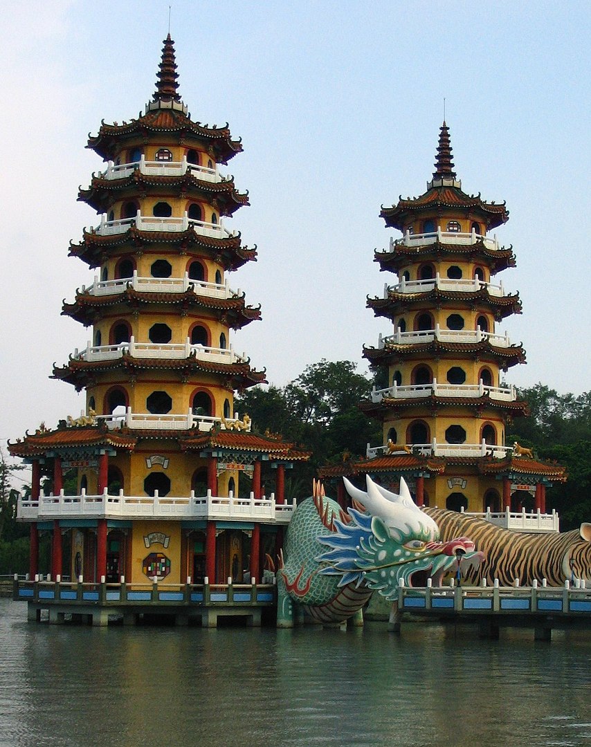 The Dragon and Tiger Pagodas on Lotus Lake in Kaohsiung (Tsoying District), Taiwan (Republic of China).