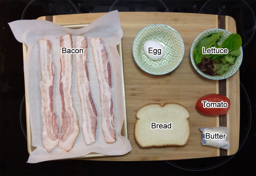 Ingredients for Egg-in-a-Hole BLT