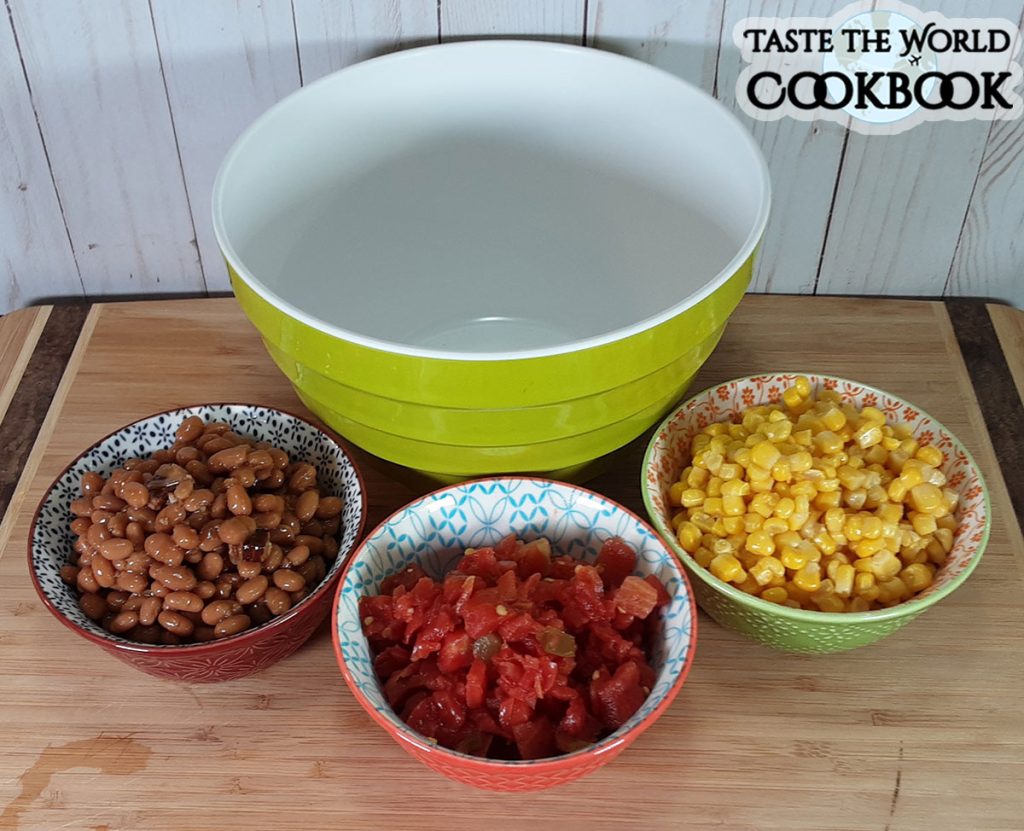 Ingredients to make Sweet Corn and Baked Bean Salsa