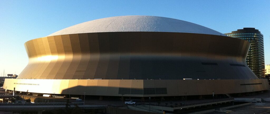 The Caesars Superdome, home stadium of the New Orleans Saints, in the Central Business District of New Orleans.