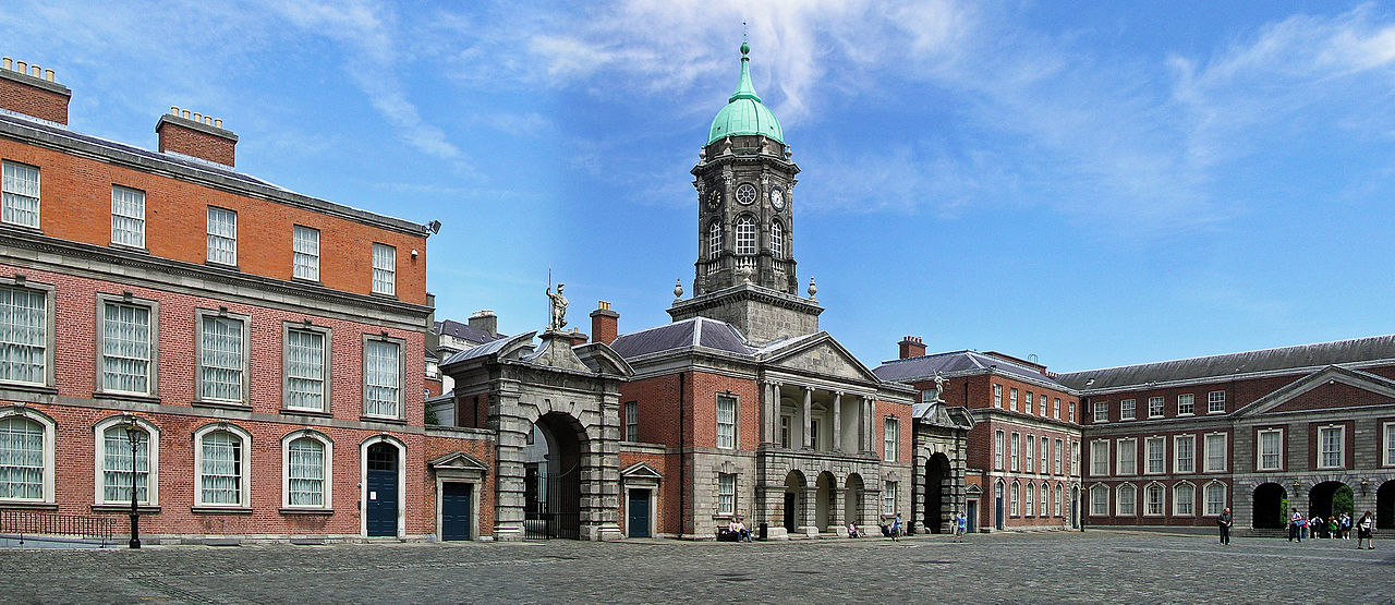 Front facade of Dublin Castle, Ireland's historic monument.