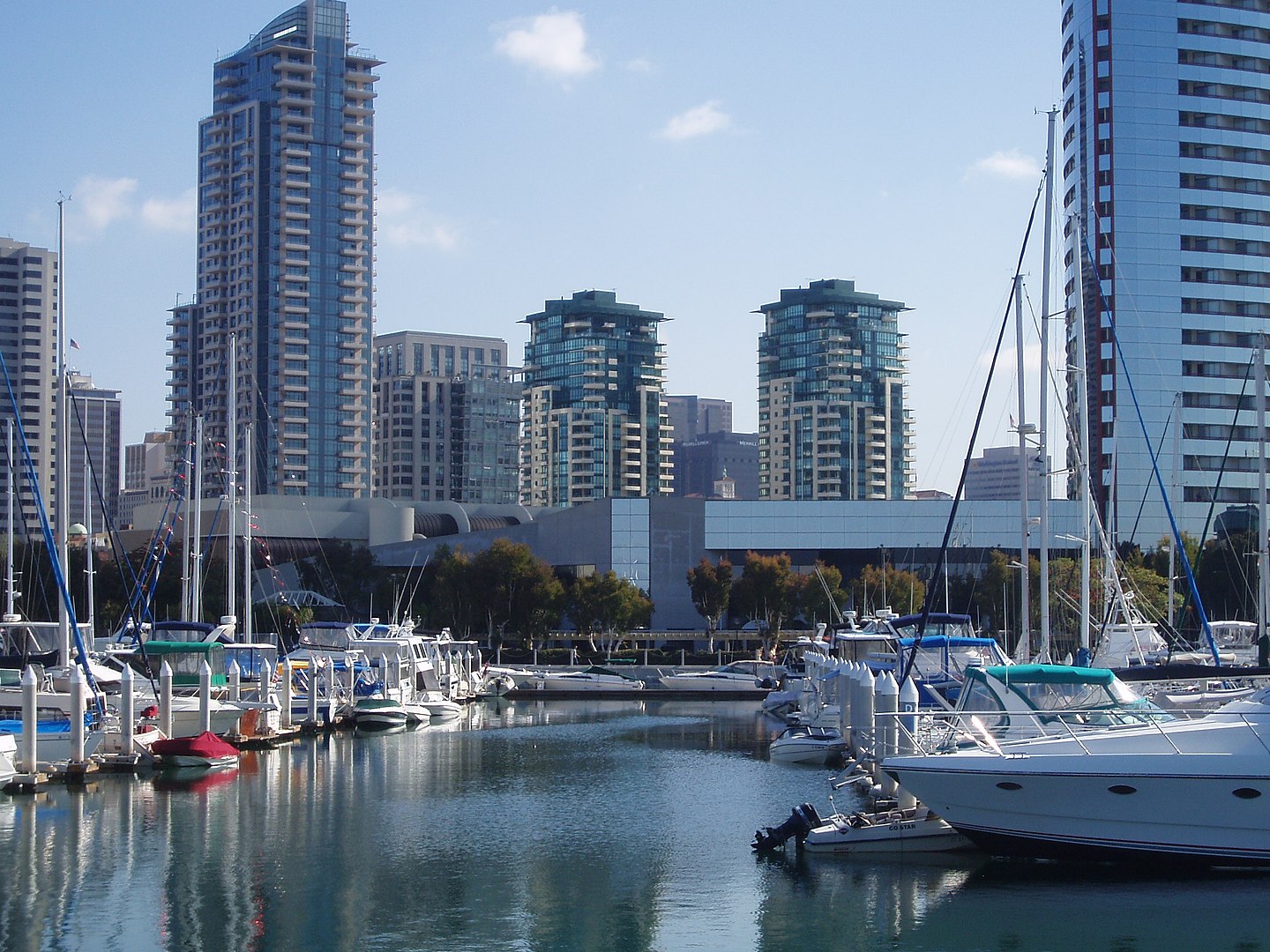 View of the Marina district along the San Diego Bay in Downtown San Diego.